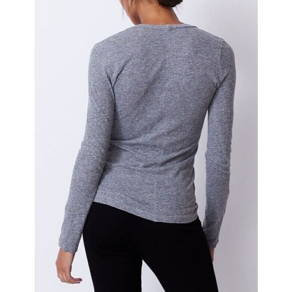 Monrow Women's Sz Large Gray Textured Tri-Blend Fitted L/S V-Neck Tee Shirt - Picture 2 of 7